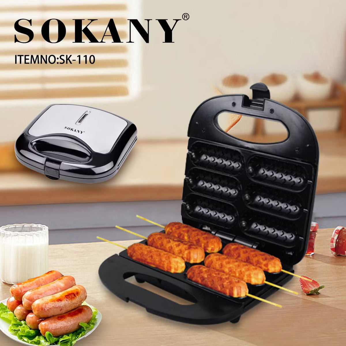 Máquina Eléctrica para Banderillas, Corn Dogs y Wafles en Brocheta SOKANY SK-110 (o SK-08129)
